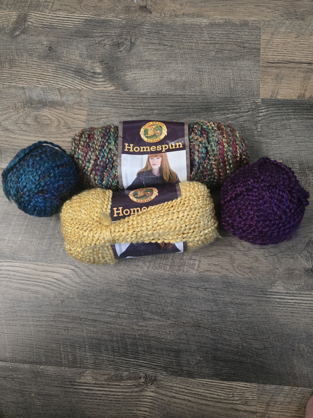 Lion Brand Homespun Yarn Bundle in Yellow, Teal, Purple, and Multicolor